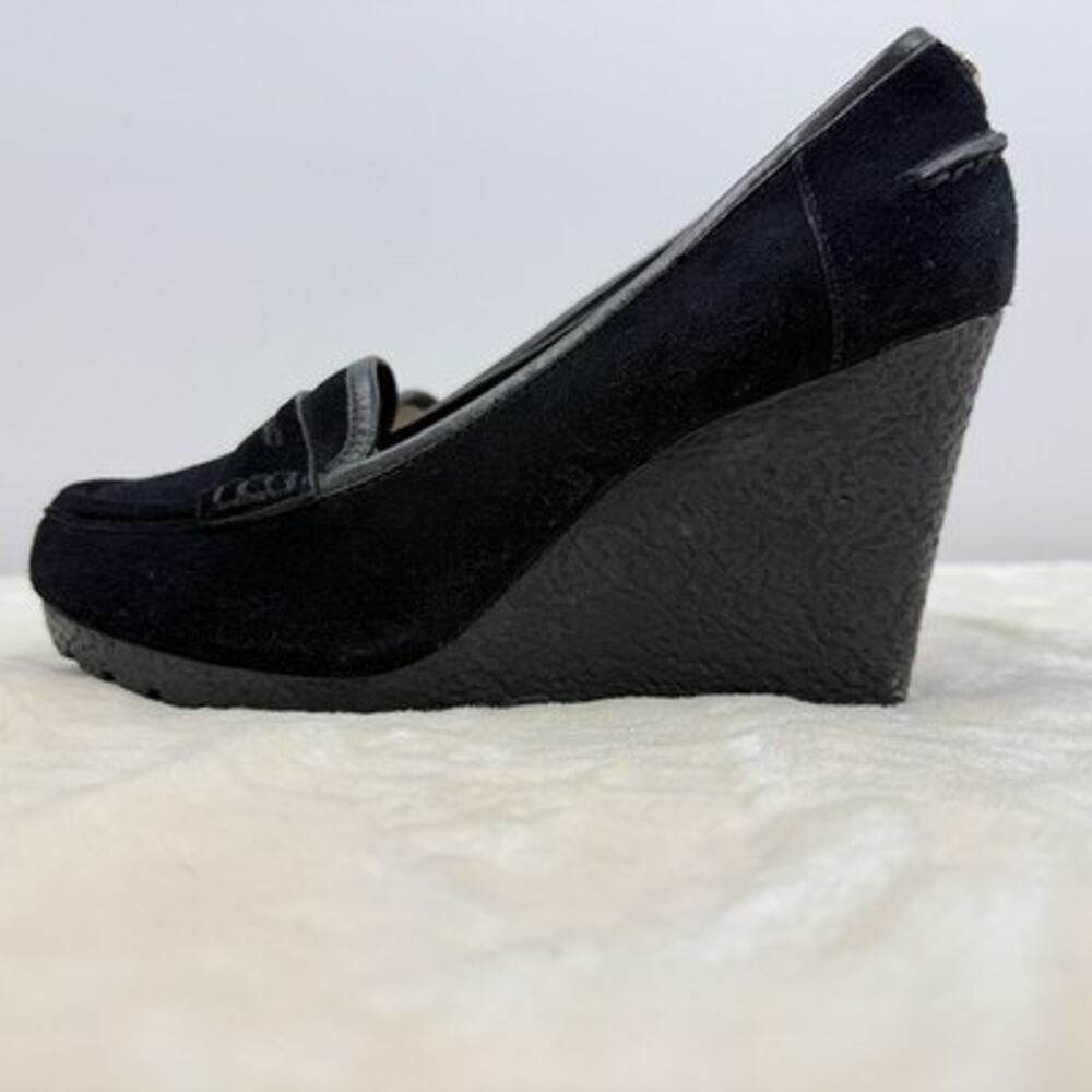 Michael Kors Rory Wedge Platform Loafers Black Suede Size 7 Lug Penny Loafer - Picture 9 of 14